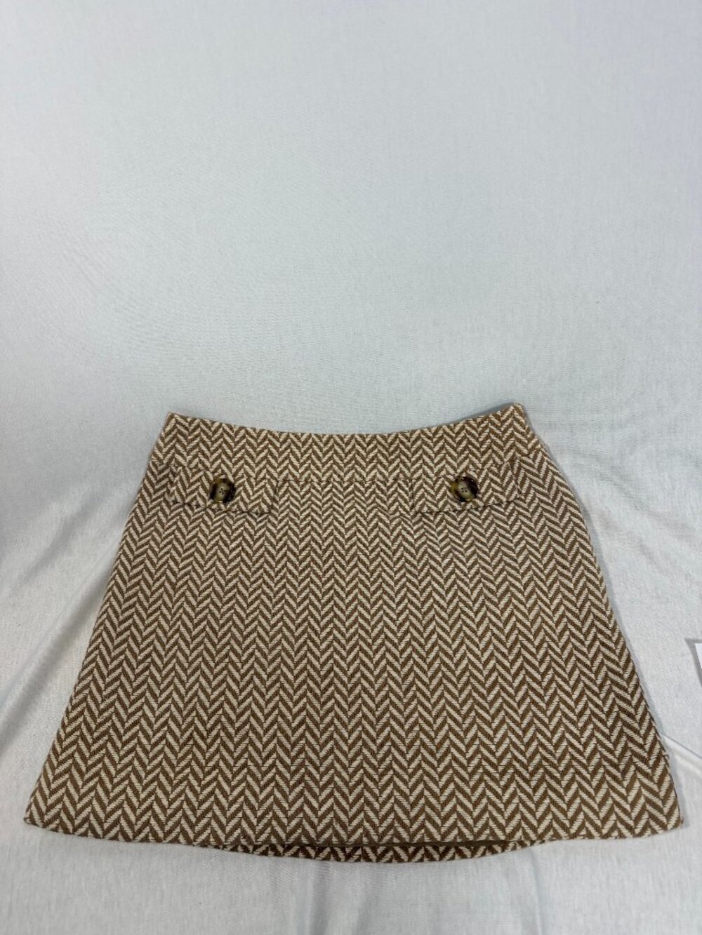 MICHAEL Michael Kors Tweed Herringbone Mini Skirt Brown Cream Faux Pocket Sz10